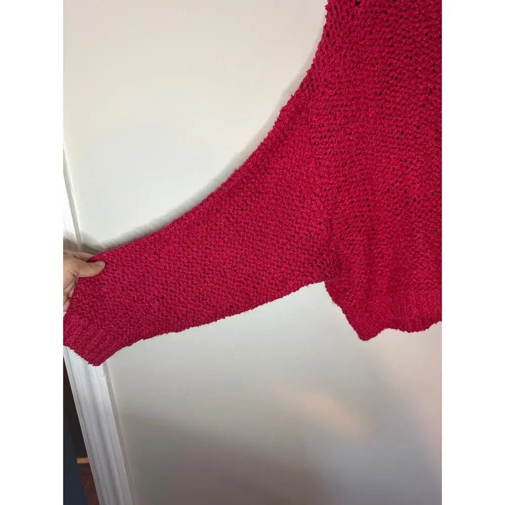 Anthropologie Pilcro NWOT Sailcloth Hooded Sweater Red Raspberry Oversized Sz M - Picture 3 of 7